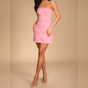 NWT Lulus Little Lovely Light Strapless Ruffled Mini Dress XXS Bubblegum Pink